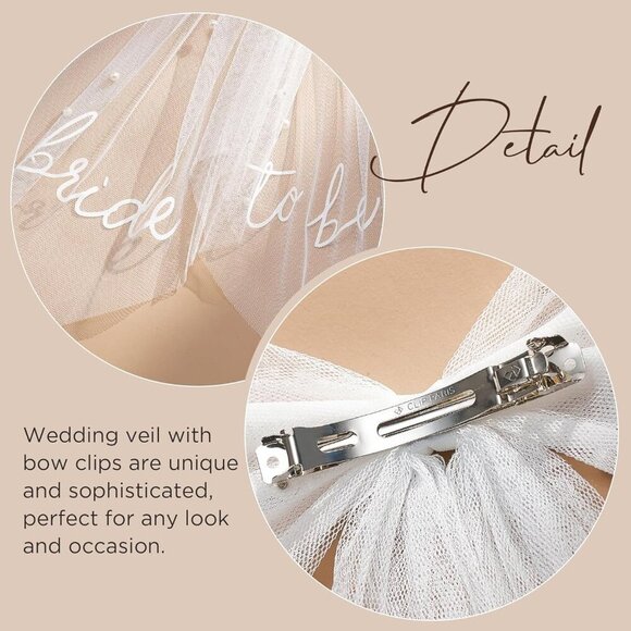 Bridal Hair Bow Veil Satin Pearl Clip for Weddings Bridal Shower Gift - Picture 5 of 9